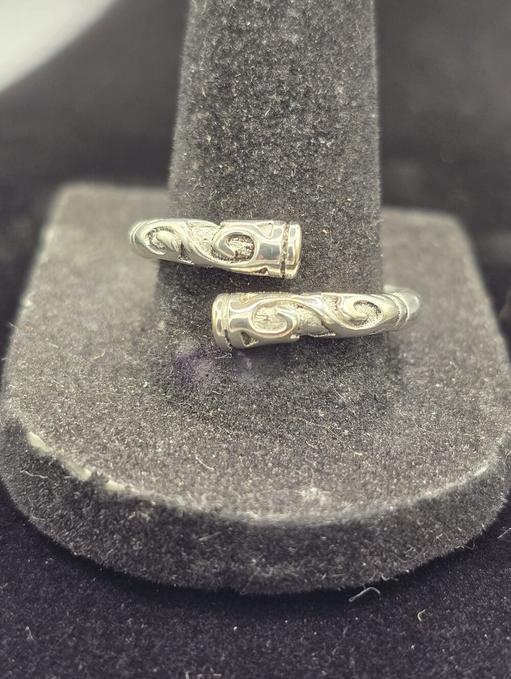 Vintage 925 Sterling Silver Engraved Adjustable Bypass Ring Size 9